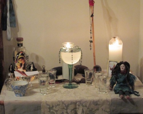 A 'white table' or Espiritismo altar.