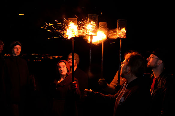 Beltane Fire Society Fire Priests practice fire handling 2012 Samhuinn by Raini Scott