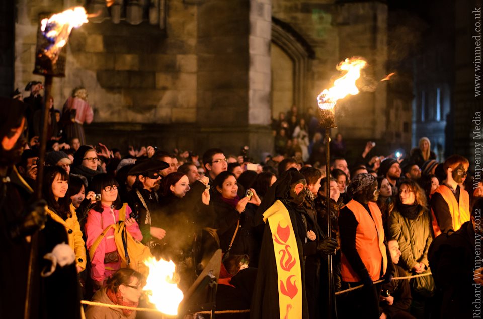 Edinburgh crowds watch the performance of the Beltane Fire Society's 2012 Samhuinn ritual.