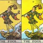 1909 original (left) and 1971 revisions (right) of the Rider-Waite tarot.