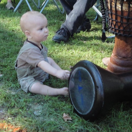 Even the babies drum at Sacred Harvest Festival.