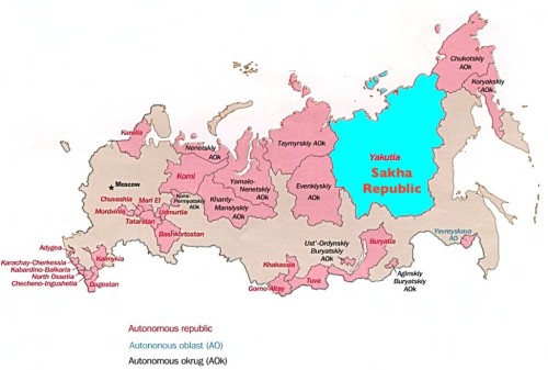 Map courtesy of Geo Currents. Sakha (Yakutia) would be the world’s eighth largest country by area if it were independent.