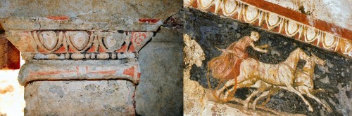 Painted decoration in the tomb at Amphipolis (left) and the tomb of Alexander IV (right) - [Greek Reporter]