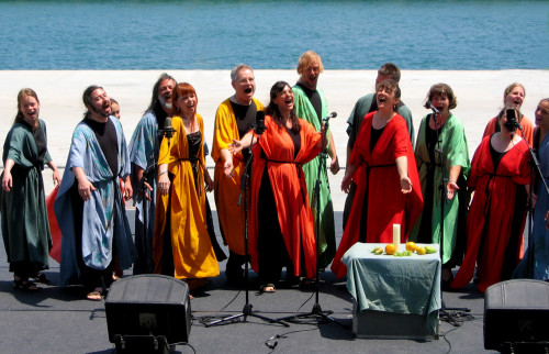 MotherTongque, EarthSpirit's Ritual Performance Troupe, at 2004 Parliament in Barcelona [Courtesy of A. Corban-Arthen]