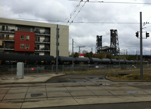 Oil trains crawling past my building complex