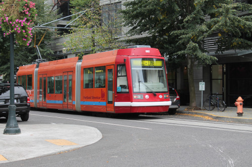 Portland Streetcar one block north from Lovejoy Street