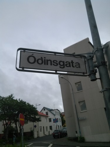 Óðinsgata street sign, Reykjavík, Iceland. Photo by the author.