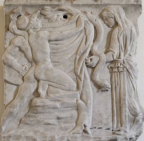 Jason seizing the Golden Fleece from a fragment of a sarcophagus, National Museum of Rome. [Credit: Marie-Lan Nguyen, cc. lic. Wikimedia]