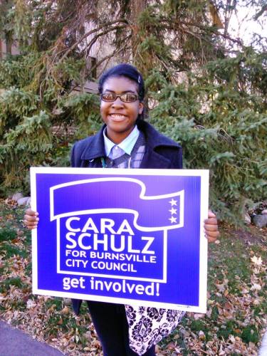 Tyra, a Burnsville high school student, on the campaign trail. 