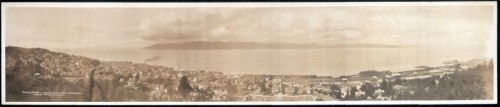 Mouth of the Columbia River as seen from Astoria, circa 1912. [Public Domain]