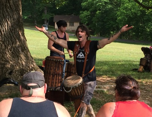 Tuatha Dea leads Community Drum Workshop at PUF 2015 [Credit: H. Greene]