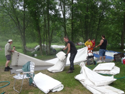 Volunteers clean Circle Sanctuary equipment. Photo by Circle Sanctuary