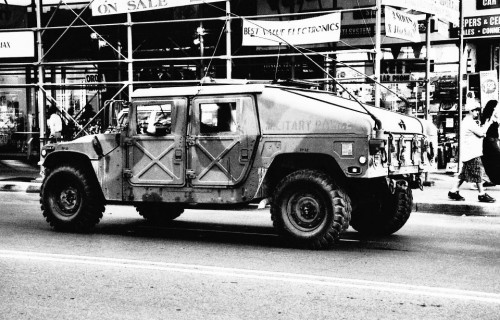 Tank rolling down 14th Street in Manhattan. Photo by Alley Valkyrie