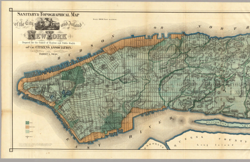 Manhattan, 1865. The yellow areas denote "made land". [Public Domain]