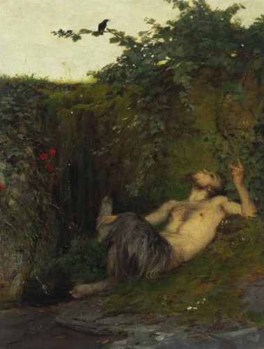 Faun, einer Amsel zupfeifend (Arnold Boecklin, 1863)