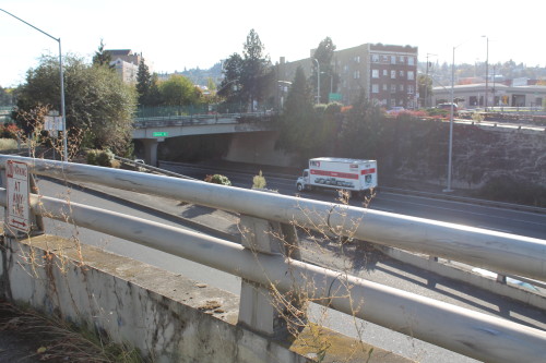 The overpass and the highway beneath [Photo Credit: A. Valkyrie]