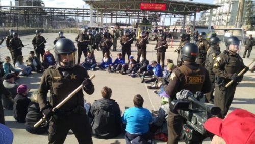 Police surround protesters at Whiting refinery [courtesy photo]