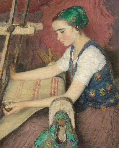 "Woman Weaving" by Oszkar Glatz [Public Domain]