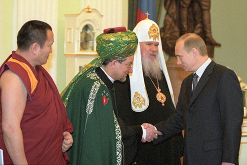 Vladimir Putin with Russian religious leaders [Photo Credit: Presidential Press and Information Office / Wikimedia]