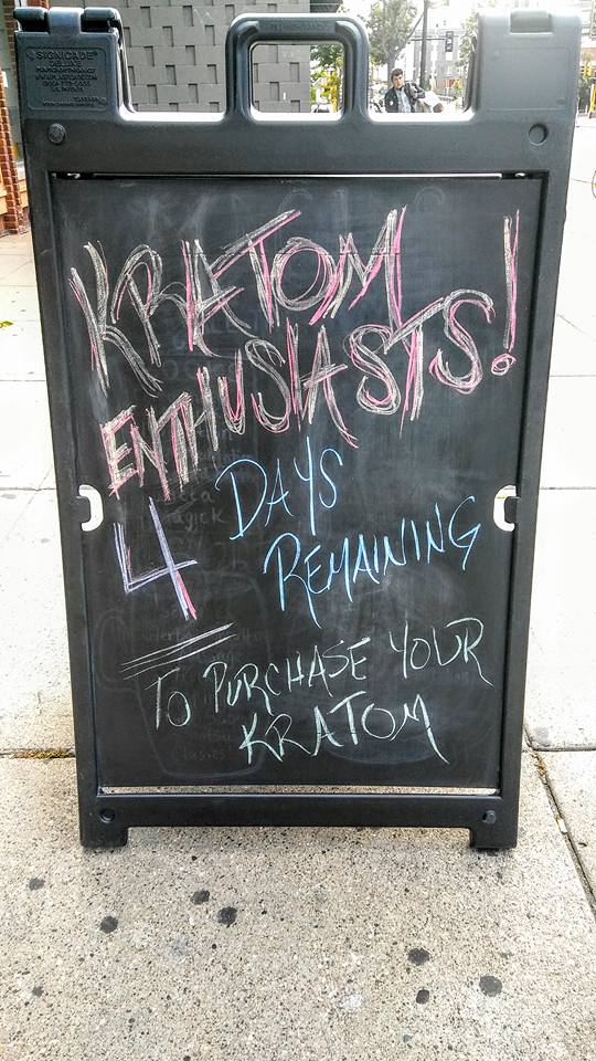 A sign in front of Magus Books in Minneapolis, prior to the DEA's extension of the discussion period about potentially banning kratom. (Photo from the Magus Books Facebook page.)