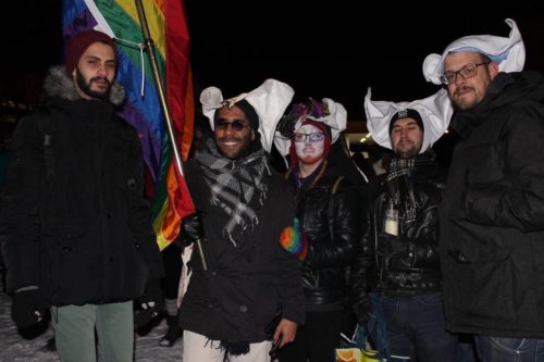 Montreal members of The Sisters of Perpetual Indulgence aattend vigil (photo by Ramy Ayari)