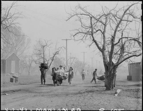 Manzanar Relocation Center California Newcomers move into a War Relocation Authoriy center for evacuees of Japanese ancestry 2 April 1942 japanese internment camp camps public domain photograph