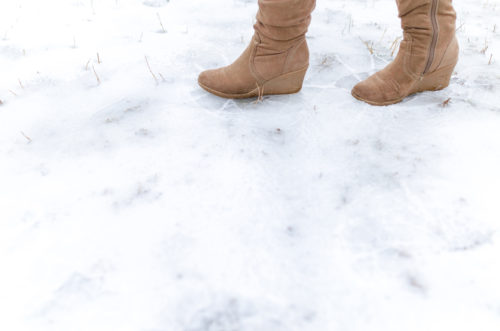 Human step on frosted ground