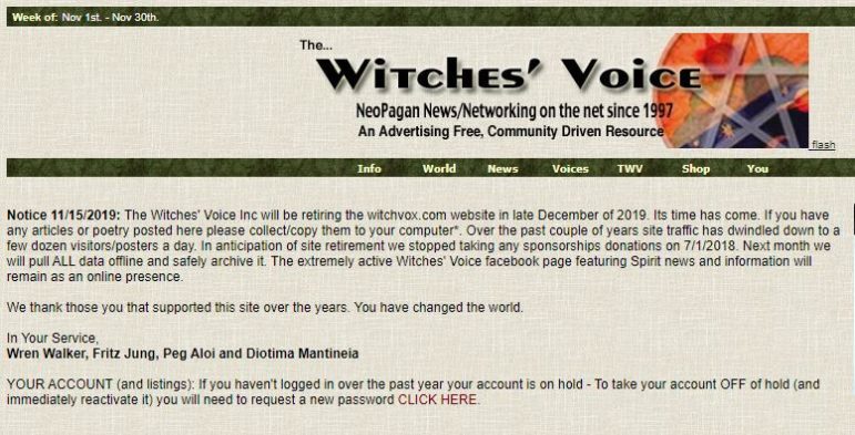 Pagan Community Notes Witchvox Shutting Its Website U K